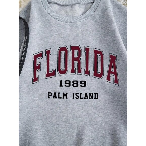⚡Women Grey Florida Imported Graphic Crewneck Long Sleeve Pullover Sweatshirt - Picture 3 of 5
